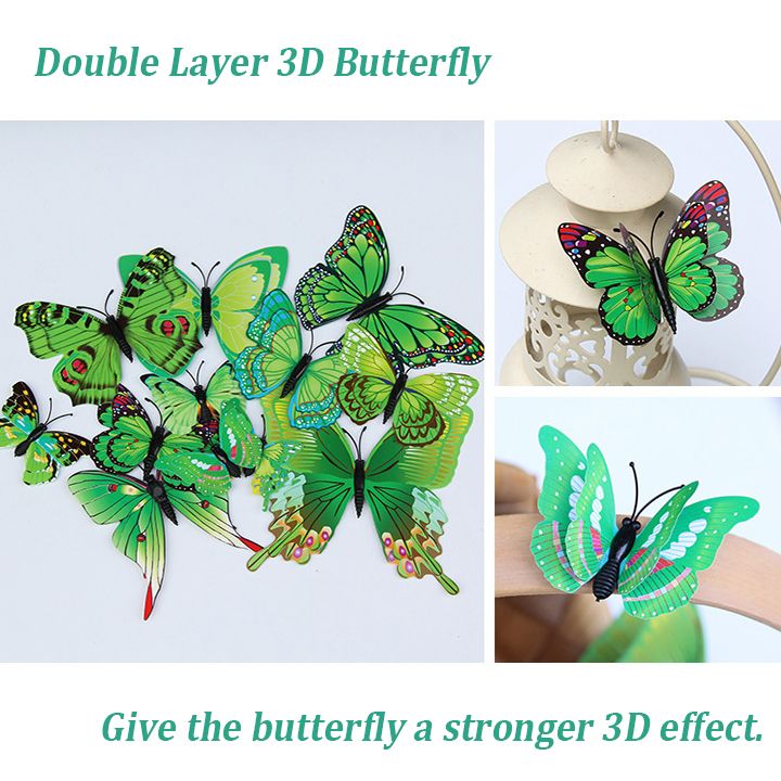 36 PCS 3D Butterfly Wall Decor With Magnets Double Layer PVC Waterproof Reusable Stickers for Home Room Locker Refrigerator Party Birthday Cake Decorations