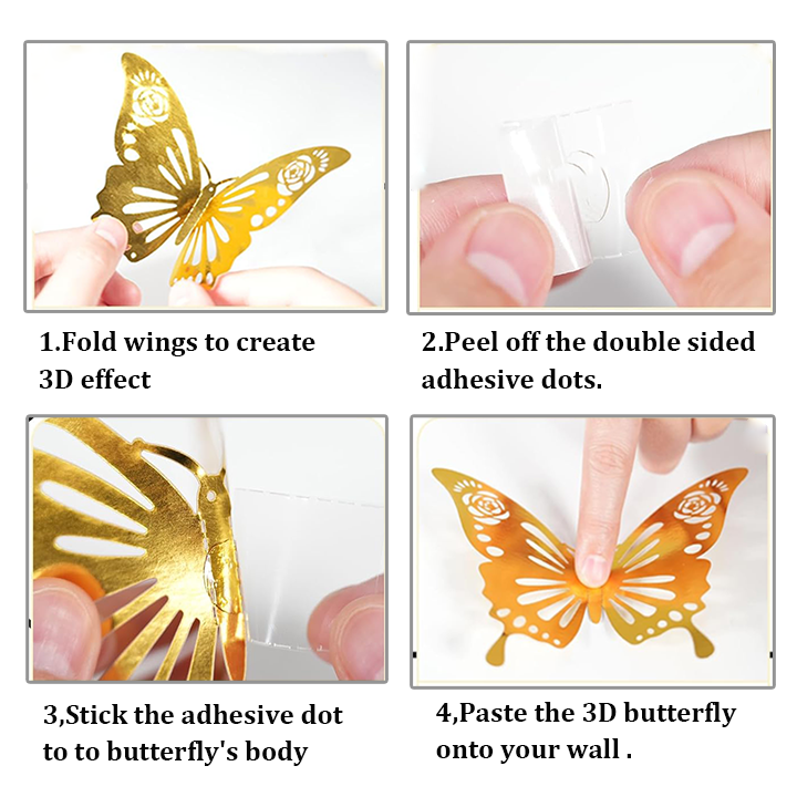 48 Pcs Gold Butterfly Wall Decor 3D Hollow Out Stickers For Christmas Wedding Birthday Party Room Decor