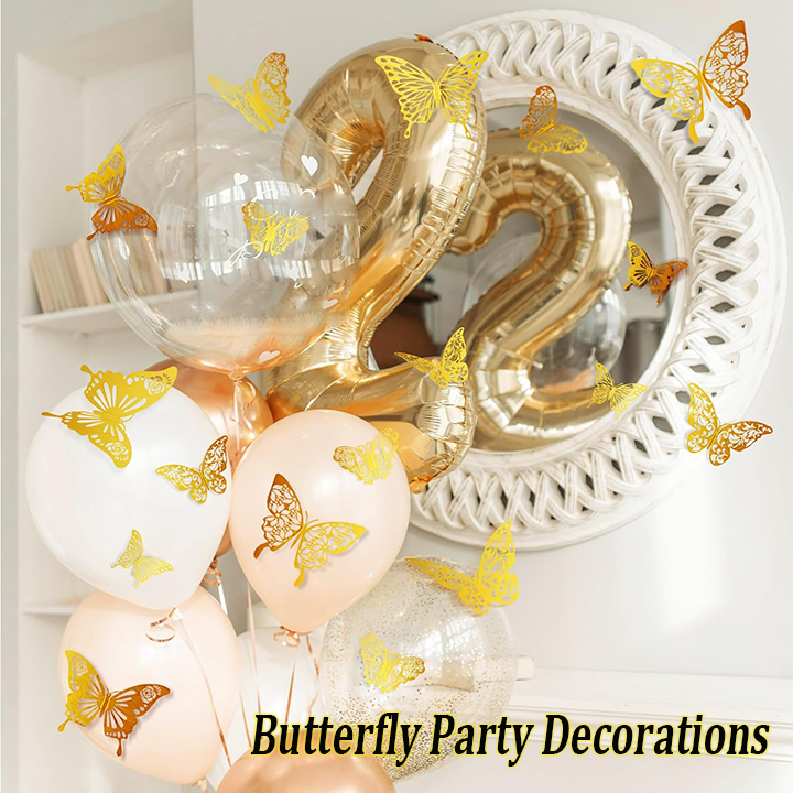 48 Pcs Gold Butterfly Wall Decor 3D Hollow Out Stickers For Christmas Wedding Birthday Party Room Decor