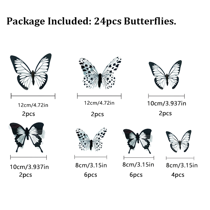 24Pcs Black Butterfly Wall Decor Removable Waterproof Durable DIY Stickers Bedroom Living Room Halloween Party Decoration
