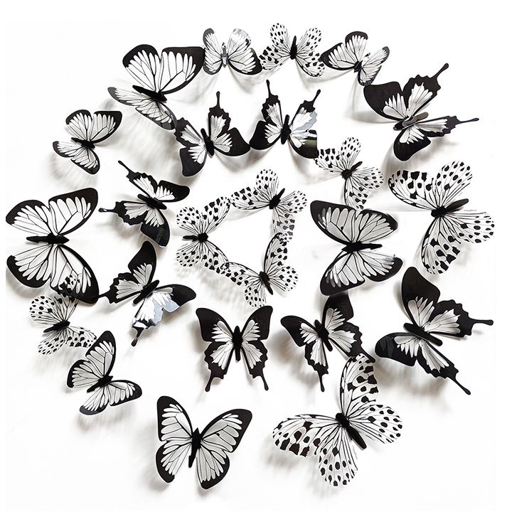 24Pcs Black Butterfly Wall Decor Removable Waterproof Durable DIY Stickers Bedroom Living Room Halloween Party Decoration