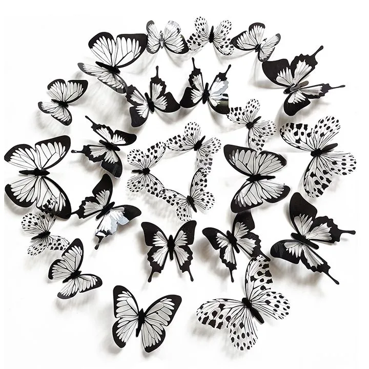24Pcs Black Butterfly Wall Decor Removable Waterproof Durable DIY Stickers Bedroom Living Room Halloween Party Decoration