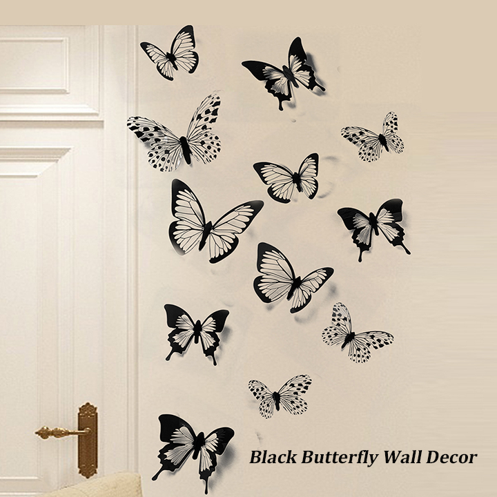 24Pcs Black Butterfly Wall Decor Removable Waterproof Durable DIY Stickers Bedroom Living Room Halloween Party Decoration