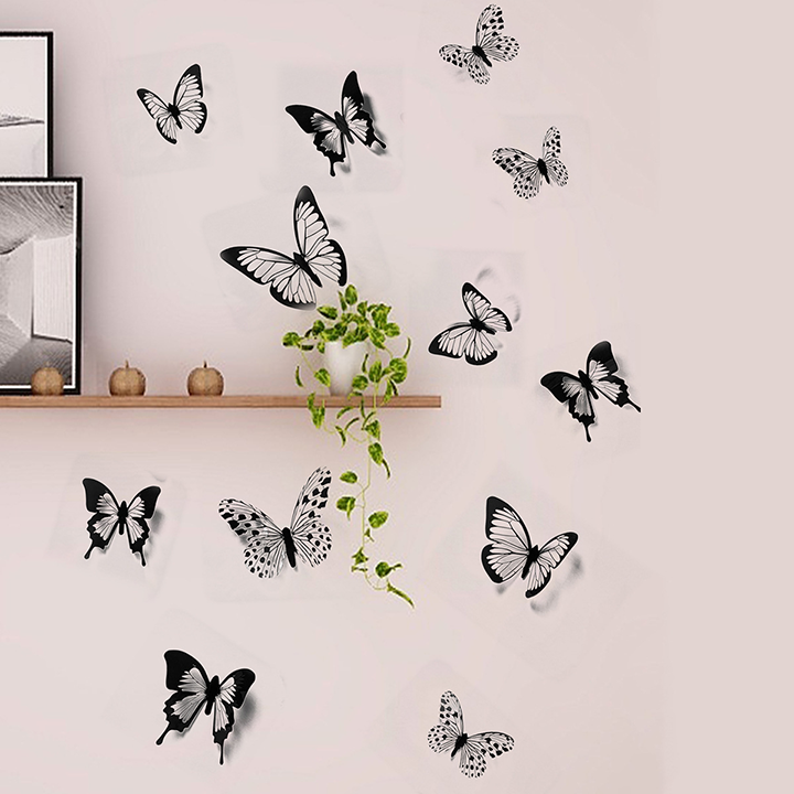 24Pcs Black Butterfly Wall Decor Removable Waterproof Durable DIY Stickers Bedroom Living Room Halloween Party Decoration