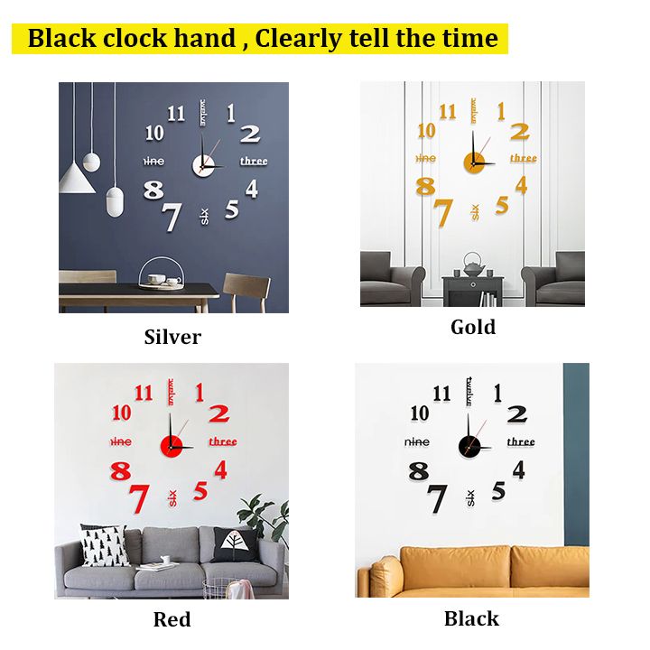 Creative DIY Wall Clocks Round Frameless 3D Self Adhesive Clocks Acrylic Mirror Stickers for Home Living Room Bedroom Office Wall Decor