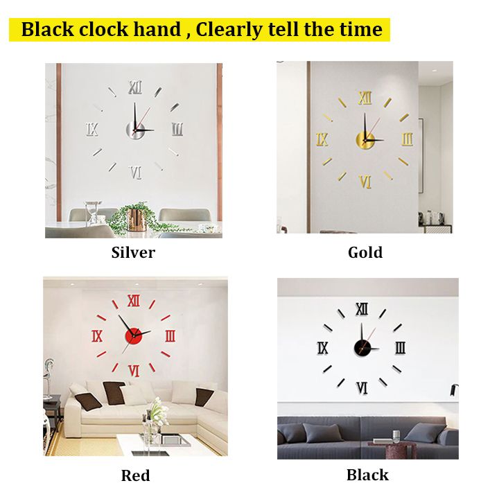 3D Frameless DIY Clocks Silent Non Ticking Mirror Self Adhesive Wall Clock for Living Room Bedroom Office Home and Kitchen