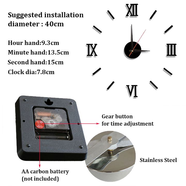 3D Frameless DIY Clocks Silent Non Ticking Mirror Self Adhesive Wall Clock for Living Room Bedroom Office Home and Kitchen