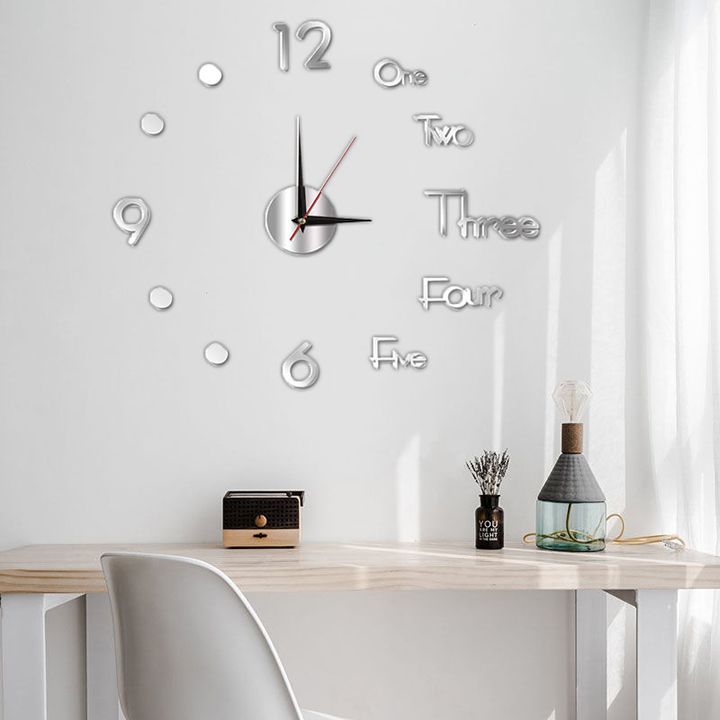 DIY Wall Clock 3D Frameless Silent Non Ticking Creative Round Battery Operated Modern Wall Clocks for Living Room Bedroom Office Home and Kitchen