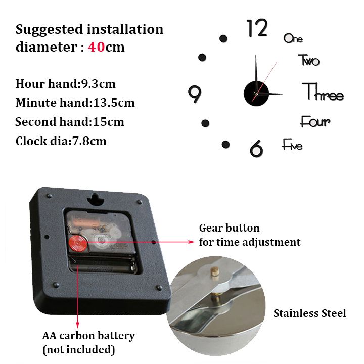 DIY Wall Clock 3D Frameless Silent Non Ticking Creative Round Battery Operated Modern Wall Clocks for Living Room Bedroom Office Home and Kitchen