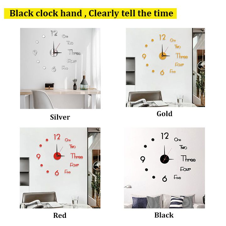 DIY Wall Clock 3D Frameless Silent Non Ticking Creative Round Battery Operated Modern Wall Clocks for Living Room Bedroom Office Home and Kitchen