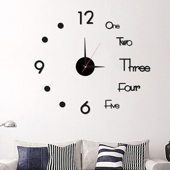 DIY Wall Clock 3D Frameless Silent Non Ticking Creative Round Battery Operated Modern Wall Clocks for Living Room Bedroom Office Home and Kitchen