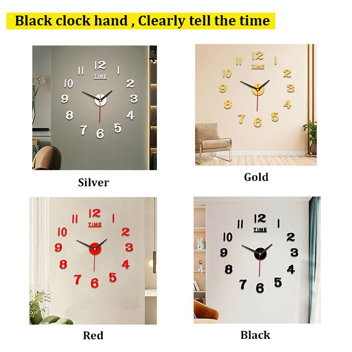 DIY Digital Wall Clock 3D Mirror Silent Non Ticking Self Adhesive Clocks Wall Stickers for Living Room Bedroom Home Decorations