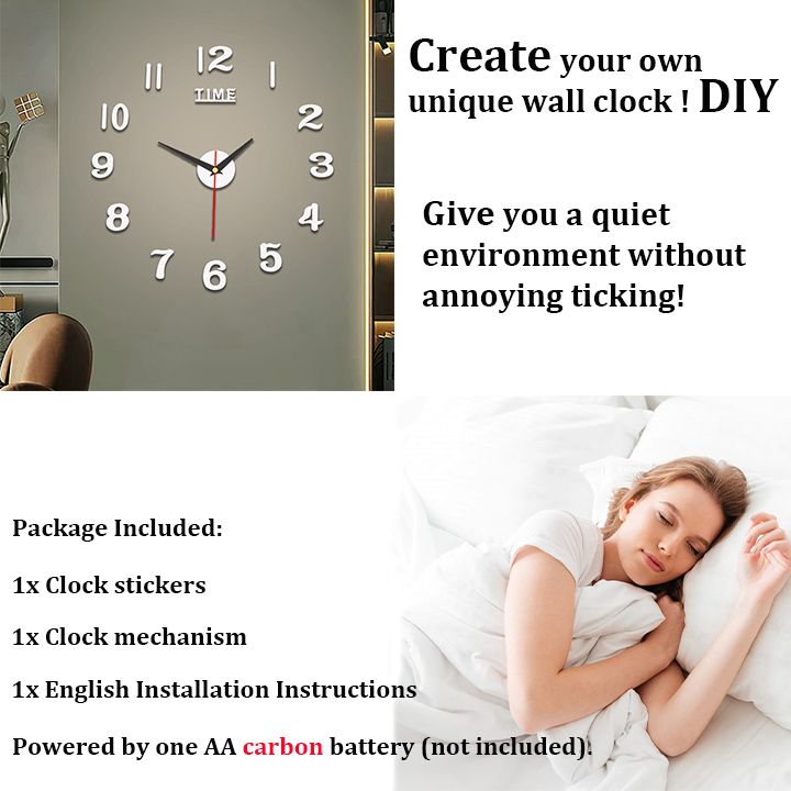 DIY Digital Wall Clock 3D Mirror Silent Non Ticking Self Adhesive Clocks Wall Stickers for Living Room Bedroom Home Decorations