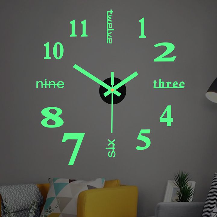 Luminous Creative DIY Wall Clock 3D Mirror Silent Non Ticking Self Adhesive Clocks Modern Wall Stickers for Living Room Bedroom Home Decorations
