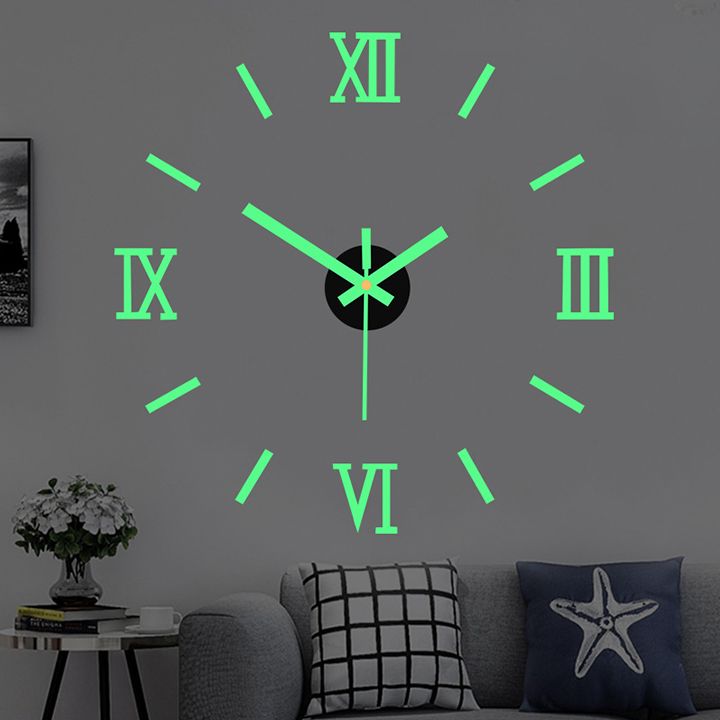 Luminous Creative DIY Wall Clock 3D Mirror Silent Non Ticking Self Adhesive Clocks Modern Wall Stickers for Living Room Bedroom Home Decorations