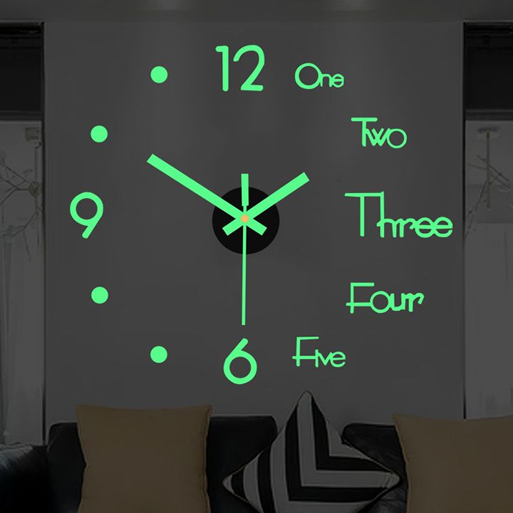 Luminous Creative DIY Wall Clock 3D Mirror Silent Non Ticking Self Adhesive Clocks Modern Wall Stickers for Living Room Bedroom Home Decorations
