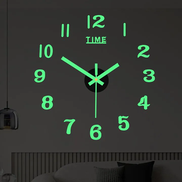 Luminous Creative DIY Wall Clock 3D Mirror Silent Non Ticking Self Adhesive Clocks Modern Wall Stickers for Living Room Bedroom Home Decorations