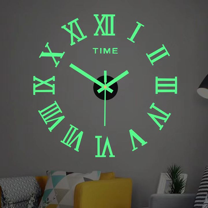 Luminous Creative DIY Wall Clock 3D Mirror Silent Non Ticking Self Adhesive Clocks Modern Wall Stickers for Living Room Bedroom Home Decorations