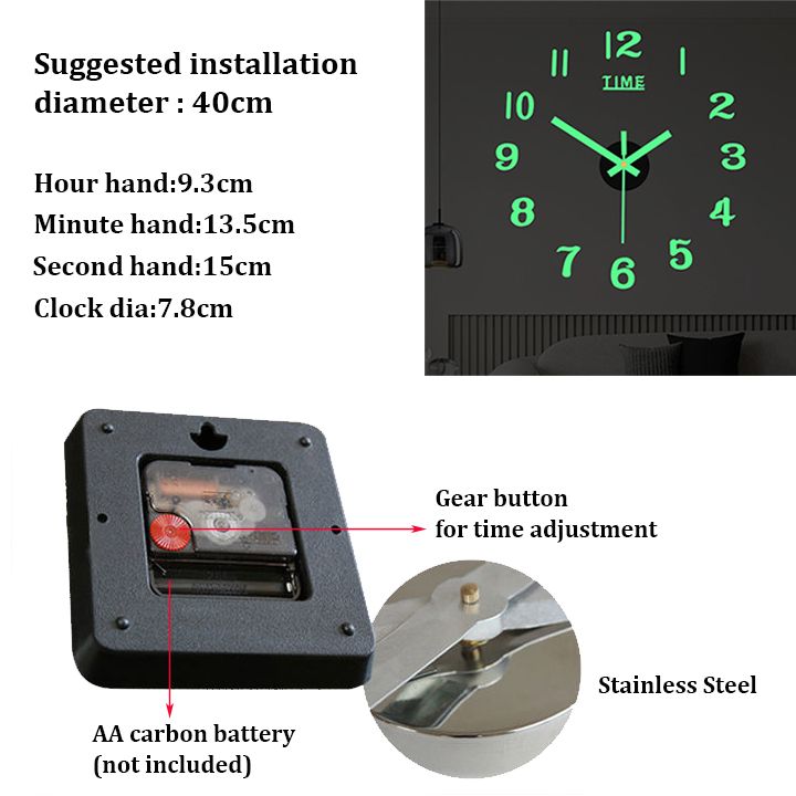 Luminous Creative DIY Wall Clock 3D Mirror Silent Non Ticking Self Adhesive Clocks Modern Wall Stickers for Living Room Bedroom Home Decorations