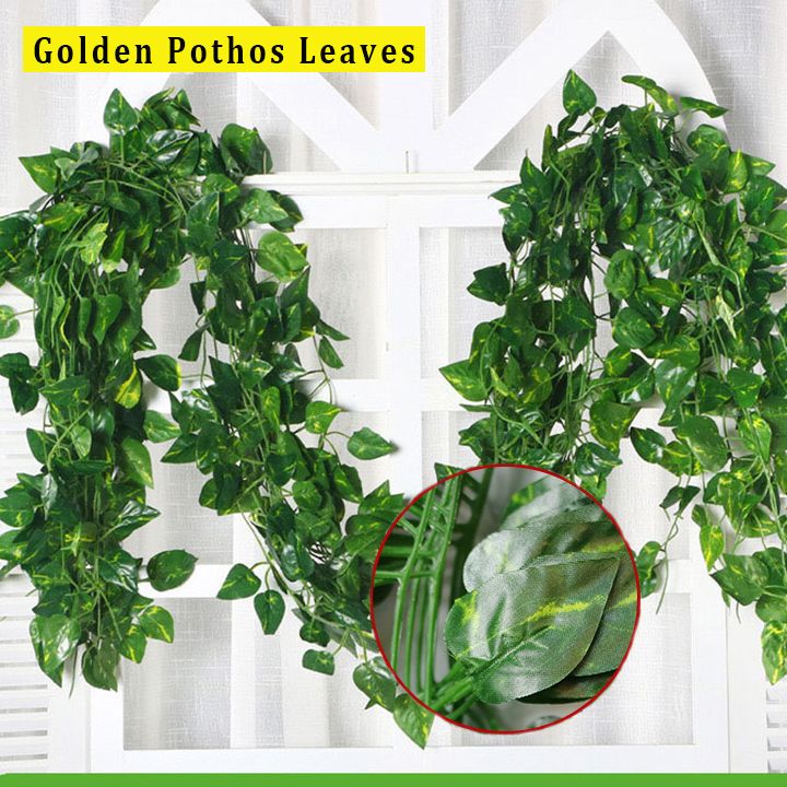 12 Strands Artificial Vines Hanging Plant Leaves Ivy Vines Grape Watermelon Begonia Golden Pothos Leaf Greenery Garlands for Home Bedroom Wall Wedding Party Decor