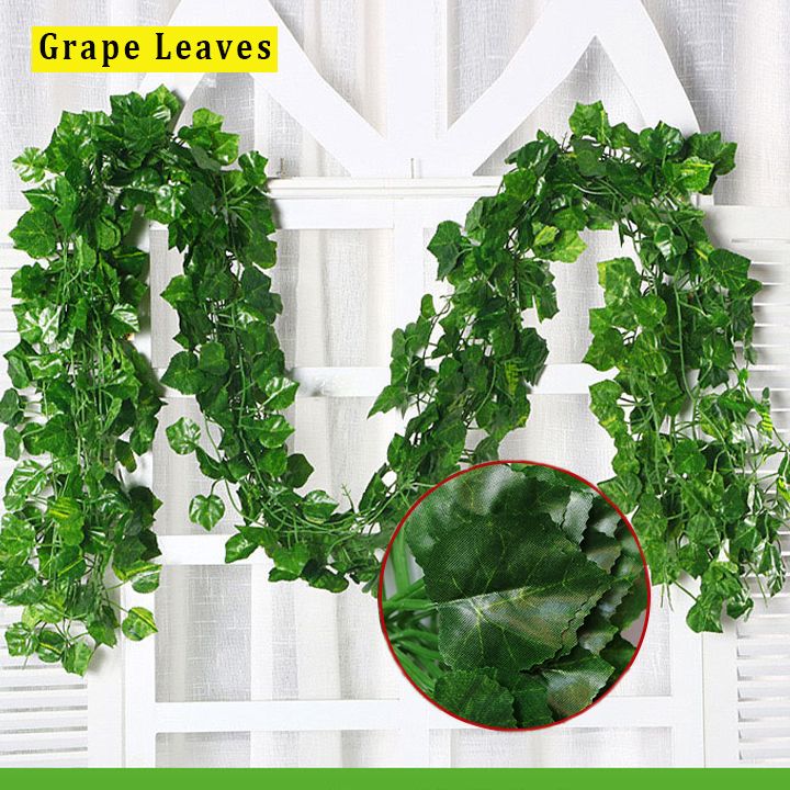 12 Strands Artificial Vines Hanging Plant Leaves Ivy Vines Grape Watermelon Begonia Golden Pothos Leaf Greenery Garlands for Home Bedroom Wall Wedding Party Decor