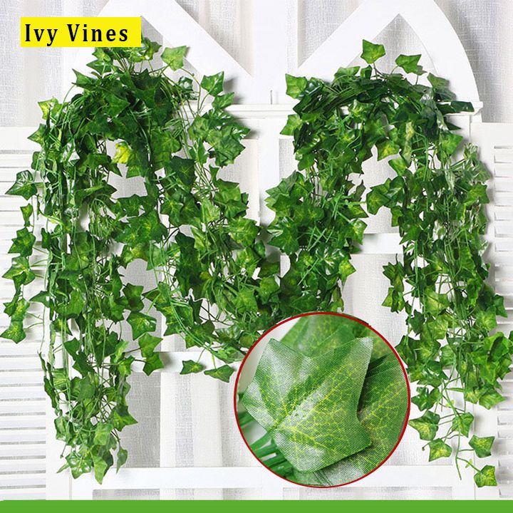 12 Strands Artificial Vines Hanging Plant Leaves Ivy Vines Grape Watermelon Begonia Golden Pothos Leaf Greenery Garlands for Home Bedroom Wall Wedding Party Decor