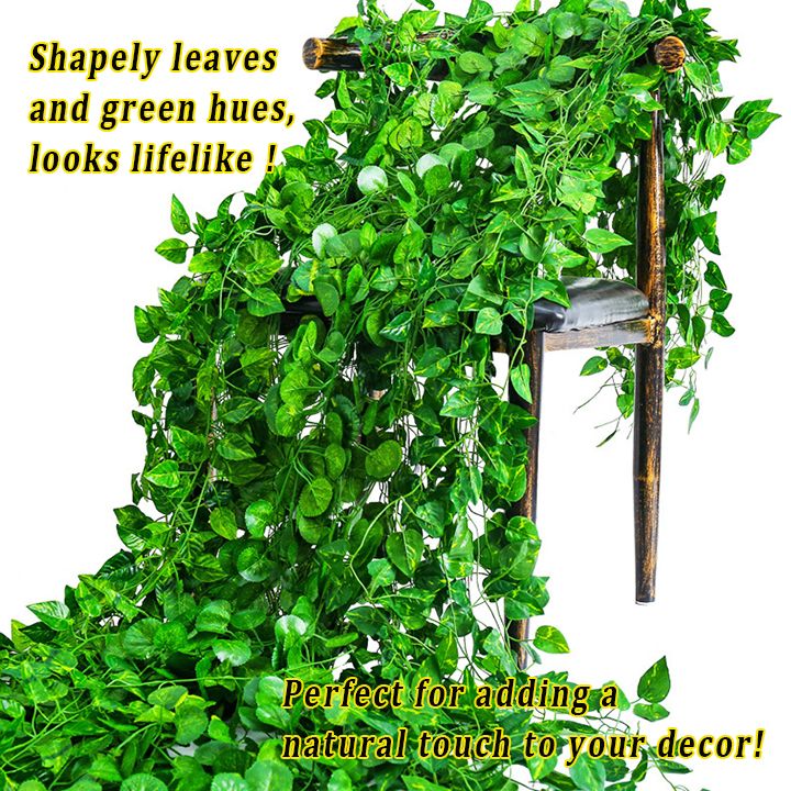 12 Strands Artificial Vines Hanging Plant Leaves Ivy Vines Grape Watermelon Begonia Golden Pothos Leaf Greenery Garlands for Home Bedroom Wall Wedding Party Decor