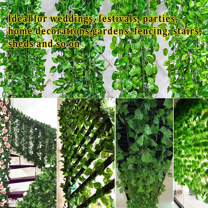 12 Strands Artificial Vines Hanging Plant Leaves Ivy Vines Grape Watermelon Begonia Golden Pothos Leaf Greenery Garlands for Home Bedroom Wall Wedding Party Decor