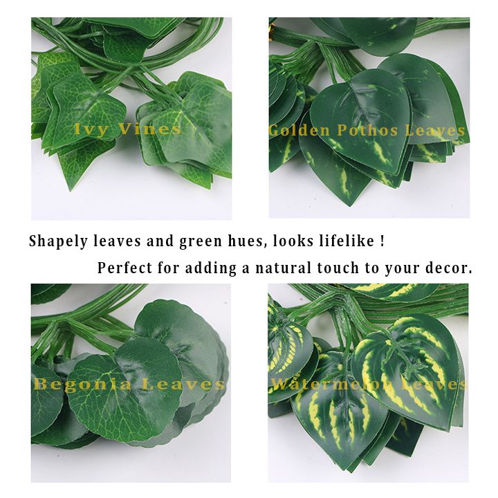 24 PCS Artificial Vines Unlimited Extension Hanging Plant Leaves Waterproof Durable Greenery Garlands for Home Bedroom Wall Wedding Party Decor