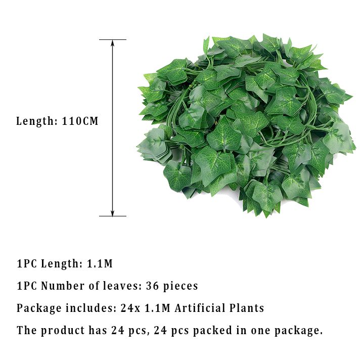 24 PCS Artificial Vines Unlimited Extension Hanging Plant Leaves Waterproof Durable Greenery Garlands for Home Bedroom Wall Wedding Party Decor