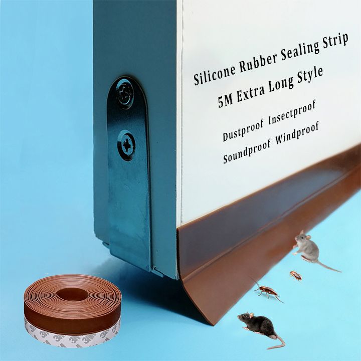 5M Door Window Draft Stopper Flexible Space Sealer Noise Pest Blocker Durable Silicone Rubber Sealing Strip