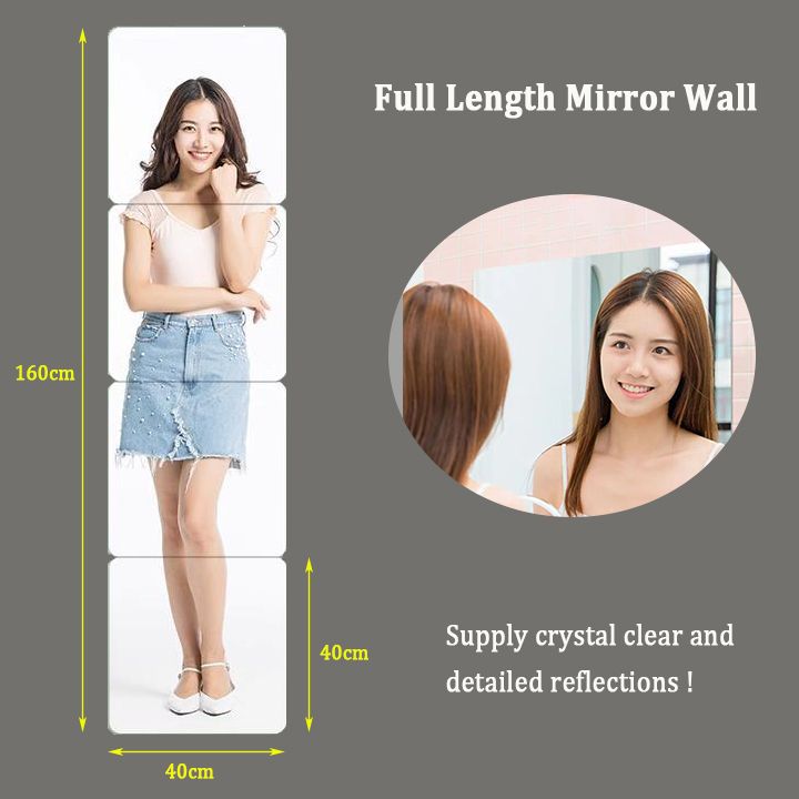 Full Body Mirrors Unbreakable Self Adhesive Acrylic Mirror Wall Mounted Frameless Fashion Mirrors for Home Gym, Bedroom, Door