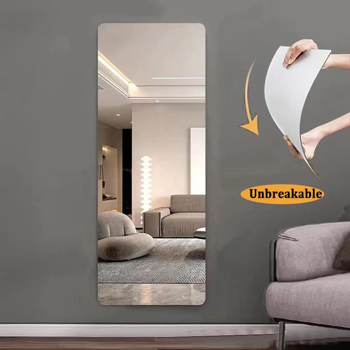 Full Body Mirrors Unbreakable Self Adhesive Acrylic Mirror Wall Mounted Frameless Fashion Mirrors for Home Gym, Bedroom, Door