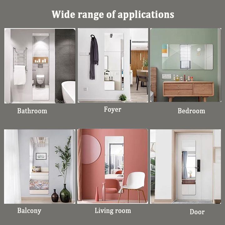 Wall Mounted Mirrors Flexible Unbreakable DIY Peel and Stick Acrylic Mirror Sheets Full Length Wall Mirror Tiles for Home Gym, Bedroom, Door