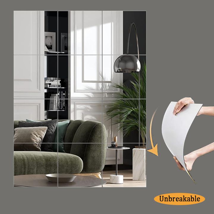 Wall Mounted Mirrors Flexible Unbreakable DIY Peel and Stick Acrylic Mirror Sheets Full Length Wall Mirror Tiles for Home Gym, Bedroom, Door