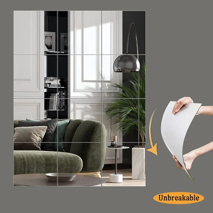 Wall Mounted Mirrors Flexible Unbreakable DIY Peel and Stick Acrylic Mirror Sheets Full Length Wall Mirror Tiles for Home Gym, Bedroom, Door