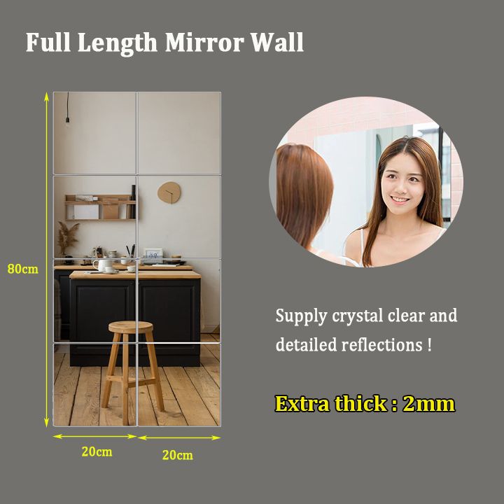 Wall Mounted Mirrors Flexible Unbreakable DIY Peel and Stick Acrylic Mirror Sheets Full Length Wall Mirror Tiles for Home Gym, Bedroom, Door