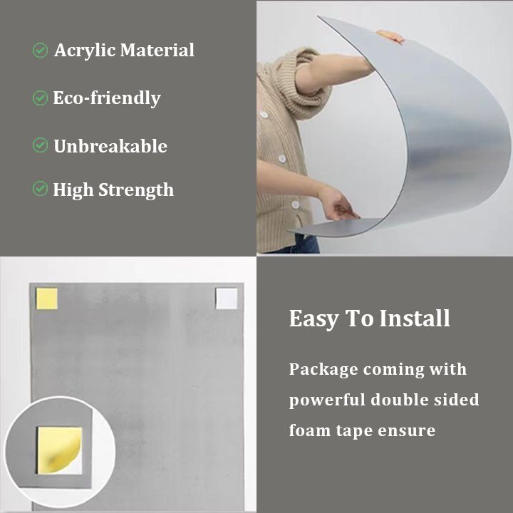Wall Mounted Mirrors Flexible Unbreakable DIY Peel and Stick Acrylic Mirror Sheets Full Length Wall Mirror Tiles for Home Gym, Bedroom, Door