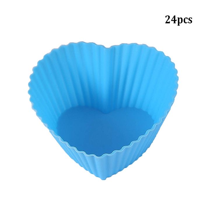24pcs Reusable Silicone Baking Cups Non-Stick Food Grade Cake Mold Heart Shape Muffin Cup for Party Wedding Birthday Cake Decoration