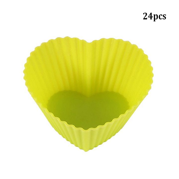 24pcs Reusable Silicone Baking Cups Non-Stick Food Grade Cake Mold Heart Shape Muffin Cup for Party Wedding Birthday Cake Decoration