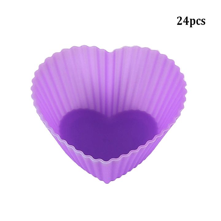 24pcs Reusable Silicone Baking Cups Non-Stick Food Grade Cake Mold Heart Shape Muffin Cup for Party Wedding Birthday Cake Decoration