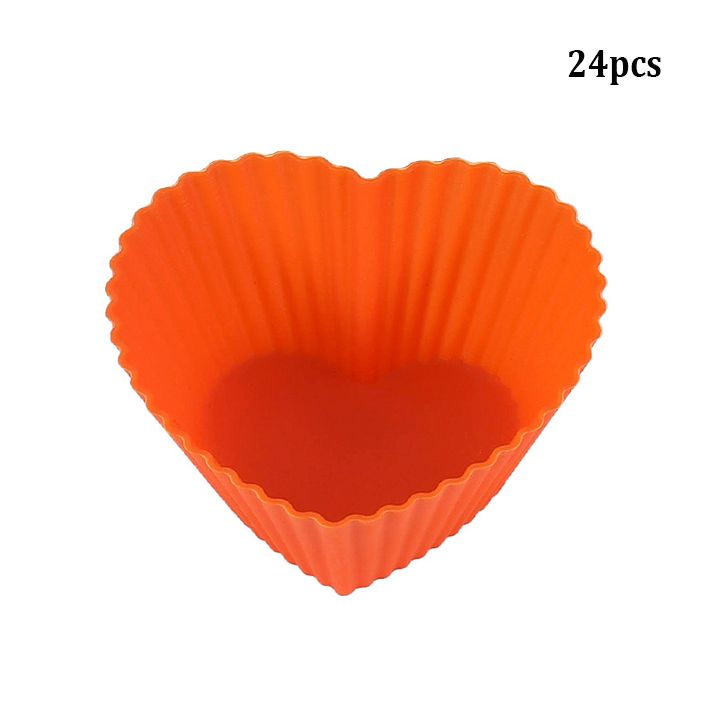 24pcs Reusable Silicone Baking Cups Non-Stick Food Grade Cake Mold Heart Shape Muffin Cup for Party Wedding Birthday Cake Decoration