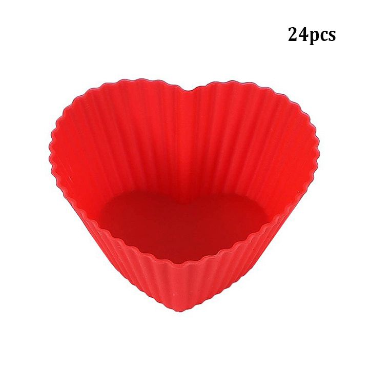 24pcs Reusable Silicone Baking Cups Non-Stick Food Grade Cake Mold Heart Shape Muffin Cup for Party Wedding Birthday Cake Decoration