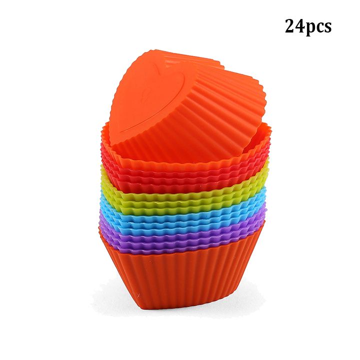 24pcs Reusable Silicone Baking Cups Non-Stick Food Grade Cake Mold Heart Shape Muffin Cup for Party Wedding Birthday Cake Decoration