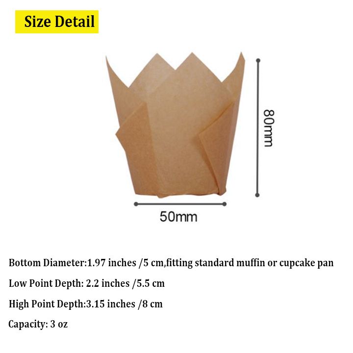 100pcs Tulip Cupcake Liners Muffins Baking Cups Non-stick Oil-proof Paper Baking Wrappers for Party Wedding Birthday Home Baking