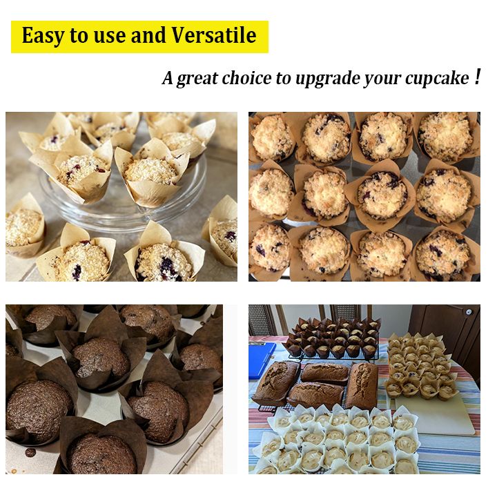 100pcs Tulip Cupcake Liners Muffins Baking Cups Non-stick Oil-proof Paper Baking Wrappers for Party Wedding Birthday Home Baking