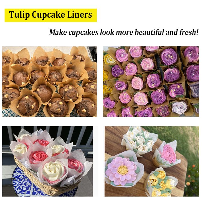 100pcs Tulip Cupcake Liners Muffins Baking Cups Non-stick Oil-proof Paper Baking Wrappers for Party Wedding Birthday Home Baking