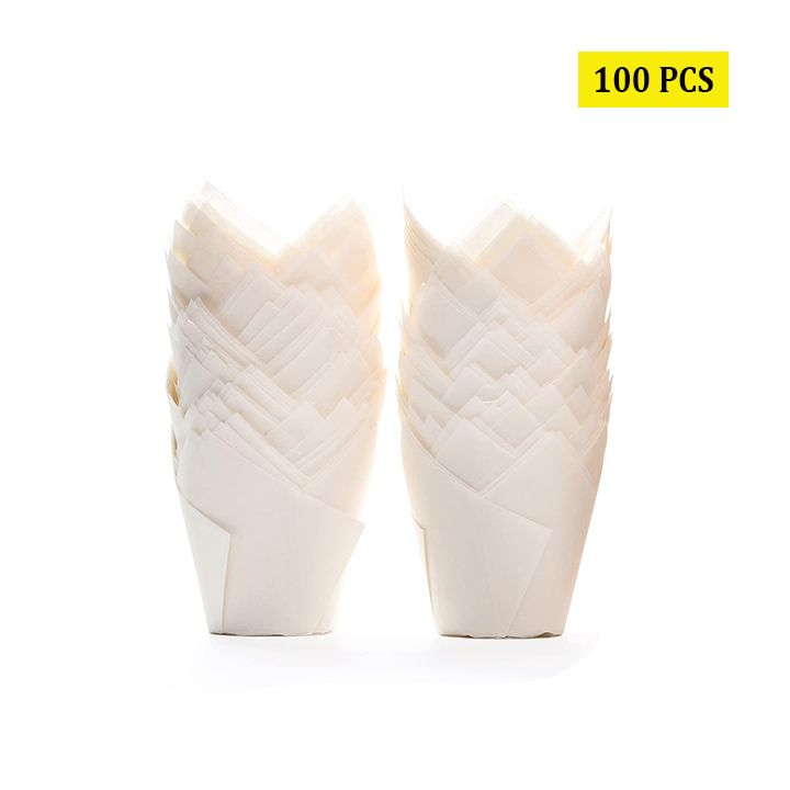 100pcs Tulip Cupcake Liners Muffins Baking Cups Non-stick Oil-proof Paper Baking Wrappers for Party Wedding Birthday Home Baking