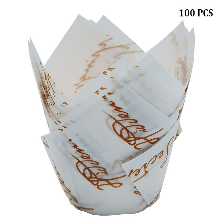 100pcs Tulip Cupcake Liners Muffins Baking Cups Non-stick Oil-proof Paper Baking Wrappers for Party Wedding Birthday Home Baking