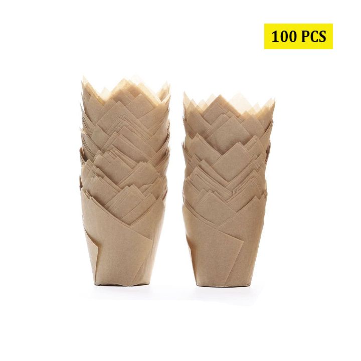 100pcs Tulip Cupcake Liners Muffins Baking Cups Non-stick Oil-proof Paper Baking Wrappers for Party Wedding Birthday Home Baking